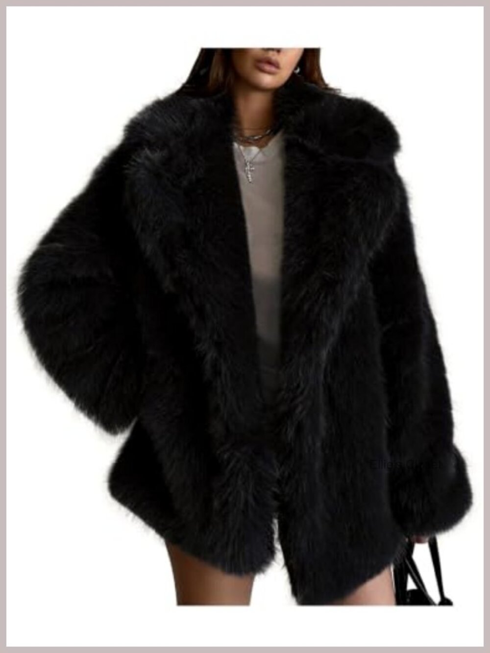 Womens Faux Fur Coat Open Front Notched Lapel Long Sleeve Winter Jacket